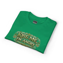 Load image into Gallery viewer, Kiss Me I'm Angry T-Shirt — Funny St. Patrick’s Day Green Graphic Tee

