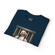 Load image into Gallery viewer, Silly Duck Behind Bars T-Shirt — "Got Too Silly" Funny Graphic Tee
