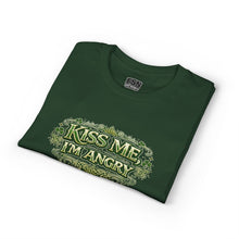 Load image into Gallery viewer, Kiss Me I'm Angry T-Shirt — Funny St. Patrick’s Day Green Graphic Tee
