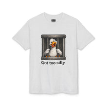 Load image into Gallery viewer, Silly Duck Behind Bars T-Shirt — "Got Too Silly" Funny Graphic Tee

