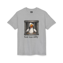 Load image into Gallery viewer, Silly Duck Behind Bars T-Shirt — "Got Too Silly" Funny Graphic Tee
