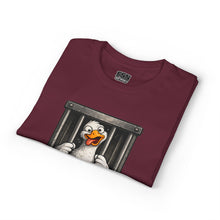 Load image into Gallery viewer, Silly Duck Behind Bars T-Shirt — "Got Too Silly" Funny Graphic Tee
