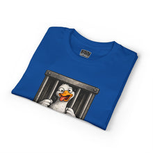 Load image into Gallery viewer, Silly Duck Behind Bars T-Shirt — "Got Too Silly" Funny Graphic Tee
