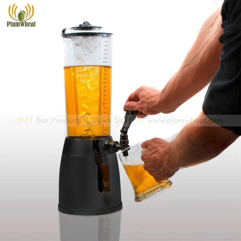 Black 2.5 Liters Beer Tower Dispenser with LED Light and Ice Tube